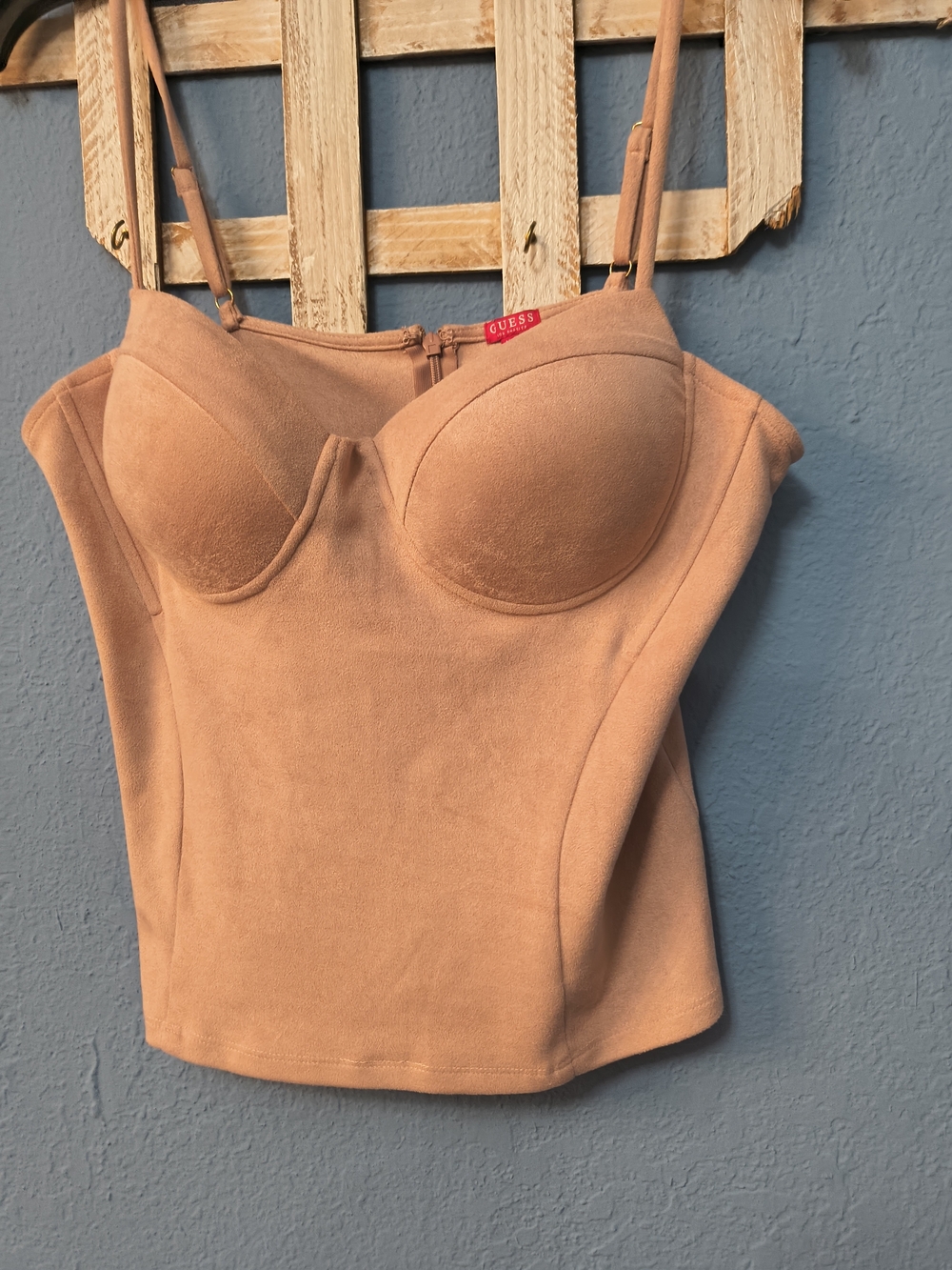 GUESS Tan Sculpted Bustier Crop Top